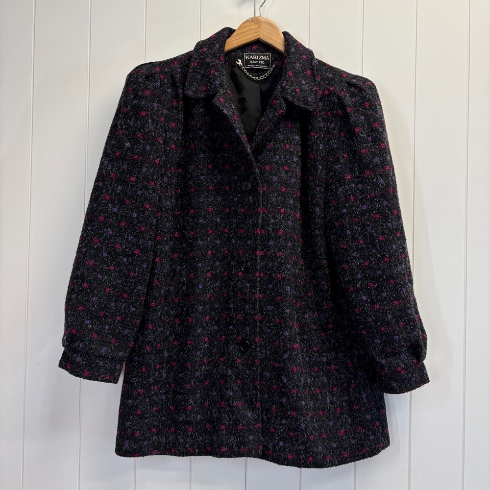 Vintage Karizma Womens 80s 90s Classic Wool Blend Coat Size 12 Comfy Winter USA